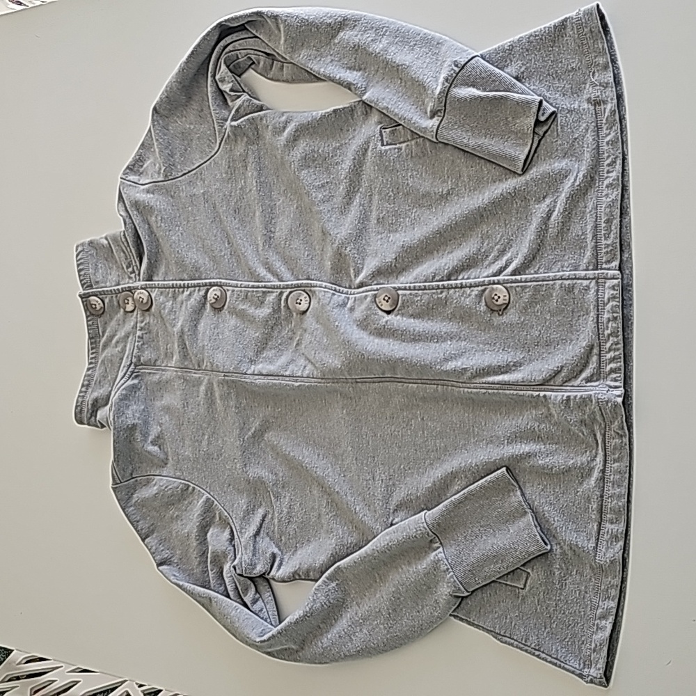REI grey jersey knit assymetical lght jacket/blazer size XL